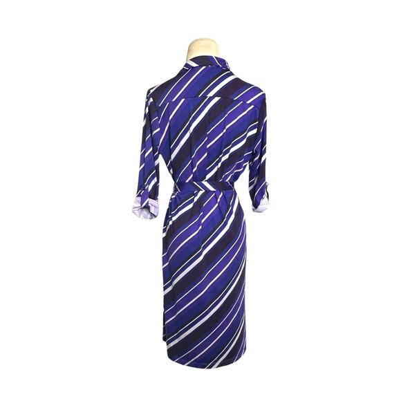 Robert Louis purple stripe 3/4 sleeves belted shirt dress size Small - Picture 11 of 16